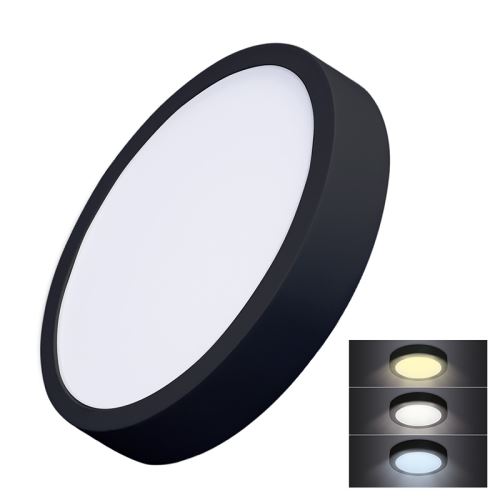 Solight LED mini panel CCT, prisadený, 24W, 1800lm, 3000K, 4000K, 6000K, okrúhly, čierna farba