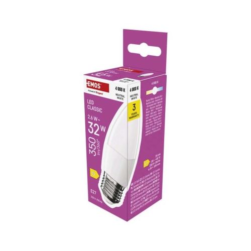 LED žiarovka Classic sviečka / E27 / 2,6 W (25 W) / 350 lm / neutrálna biela
