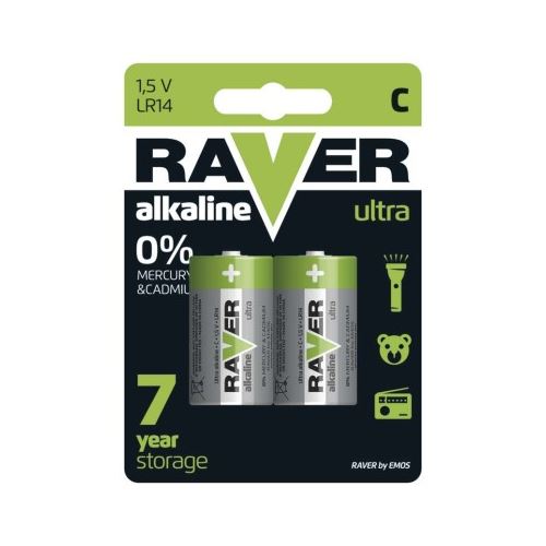 Alkalická baterie RAVER LR14 (C), blistr
