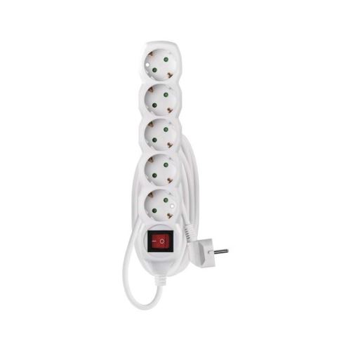 Prodlužovací kabel 3 m / 5 zásuvek / s vypínačem / bílý / PVC / 1,5 mm2