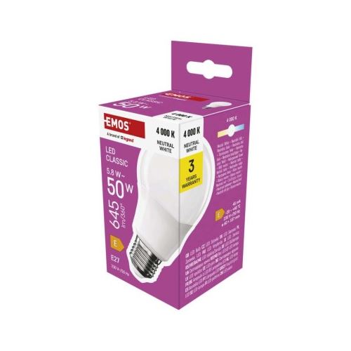 LED žárovka Classic A60 / E27 / 5,8 W (50 W) / 645 lm / Neutrální bílá