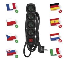 Predlžovací kábel s vypínačom - 4 zásuvky, 3m, čierny (4)