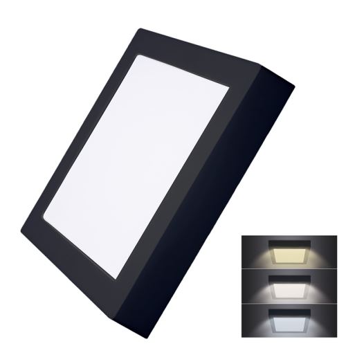 Solight LED mini panel CCT, prisadený, 18W, 1530lm, 3000K, 4000K, 6000K, štvorcový, čierna farba