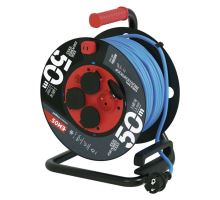 Počasí odolný prodluž. kabel na bubnu 50 m / 4 zásuvky / modrý / silikon / 230 V / 1,5 mm2