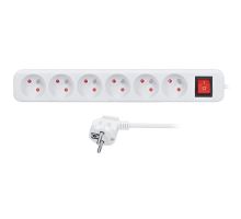 Solight prodlužovací přívod 3m, 6 zásuvek, vypínač, 16A/3680W, PVC, bílý