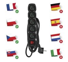 Prodlužovací kabel s vypínačem 5 zásuvek 3m, černý (4)