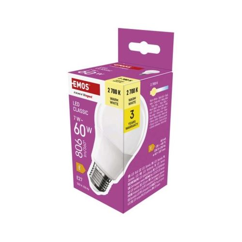 LED žárovka Classic A60 / E27 / 7 W (60 W) / 806 lm / teplá bílá
