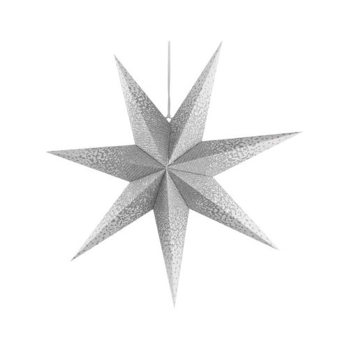 Vianočná hviezda papierová závesná so striebornými trblietkami v strede, biela, 60 cm, vnútorná