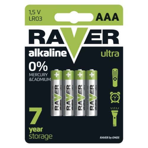 Alkalická baterie RAVER LR03 (AAA), blistr