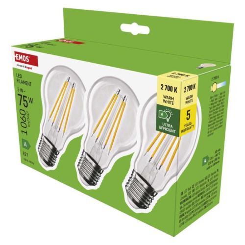 LED žárovka Filament A60 / E27 / 5 W (75 W) / 1 060 lm / teplá bílá