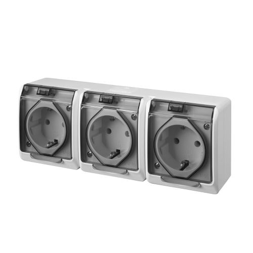 GALATEA IP44 Zásuvka 3x 2P+PE SCHUKO, 3-nás. vodorovná (bílá / kolébka průhledná)