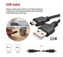 USB kabel 2.0 A/M - mini B/M 2m černý (1)