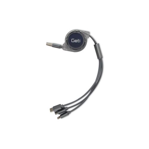 Kábel Geti GCU 04 USB 3v1 strieborný samonavíjacie
