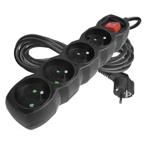 Prodlužovací kabel s vypínačem – 4 zásuvky, 5m, černý