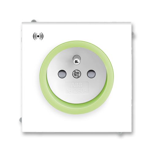Zásuvka jednonásobná s prepäťovou ochranou s akustickou signalizáciou, clonky, bezšr., Biela / ľadová zelená, ABB Neo 5589-A02357 42
