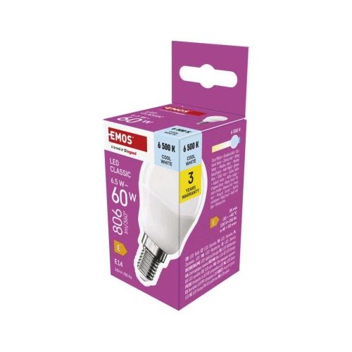 LED žárovka Classic Mini Globe / E14 / 6,5 W (60 W) / 806 lm / studená bílá