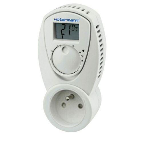 Zásuvkový elektronický termostat Hütermann na ovládanie kúrenia, napr. kúpeľňový radiátor, priamotop apod. typ TZ33 (do zásuvky)