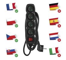 Prodlužovací kabel s vypínačem 4 zásuvky 3m, černý (4)