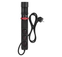 Prodlužovací kabel 1,5m/3 zásuvky/vypínač/uchycení na stůl/USB/černý/PVC/1,5mm2 (1)