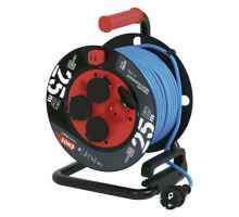 Počasie odolný predlž. kábel na bubne 25 m / 4 zásuvky / modrý / silikón / 230 V / 1,5 mm2