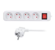 Solight prodlužovací přívod 5m, 4 zásuvky, vypínač, 16A/3680W, PVC, bílý