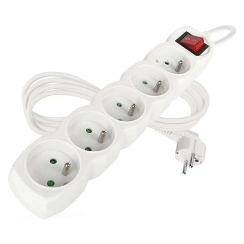 Prodlužovací kabel s vypínačem 5 zásuvky 2m, bílý