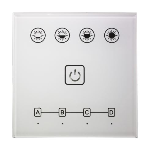 LED panel príslušenstvo - RF stmievač 4-zónový, panel dotykový, do steny, biely