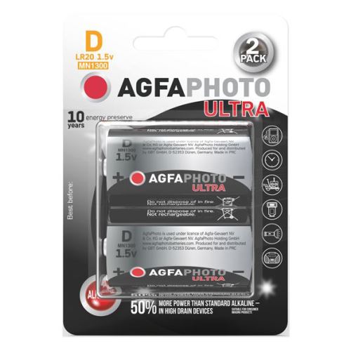 Batéria D (LR20) alkalická AGFAPHOTO Power Ultra 2ks/blister