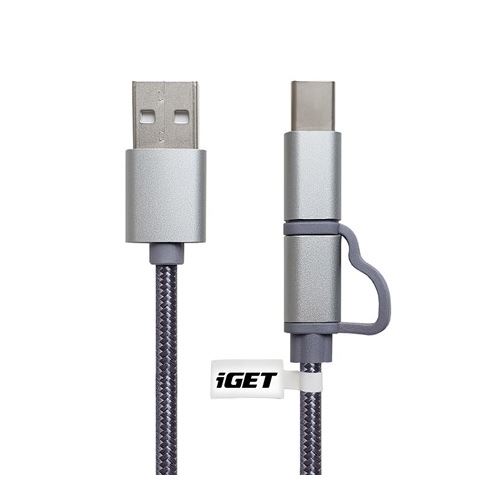 Kábel iget G2V1 USB / Micro USB / USB-C TYPE 1m strieborný