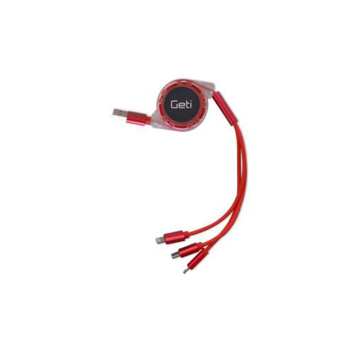 Kábel Geti GCU 02 USB 3v1 červený samonavíjacie