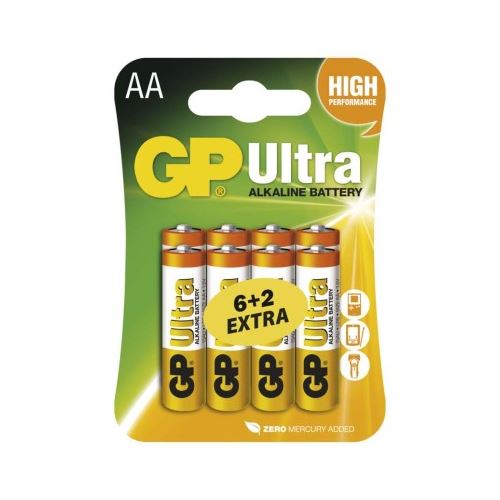Alkalická batéria GP Ultra LR6 (AA), 6 + 2 blister