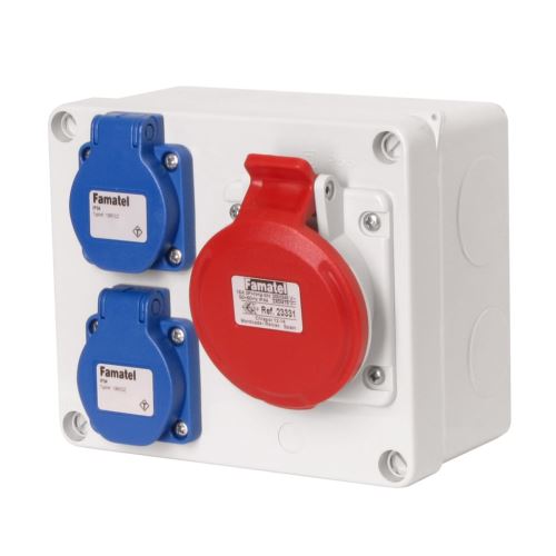 Krabice 3069 IP44 2x230V s ochr. kolíkem, 1x400V/16A/5, 170x140x90mm, hladké boky