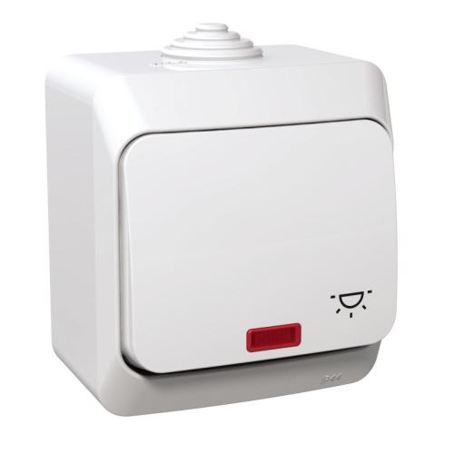 Cedar Plus spínač 1 / 0So s priezorom so symbolom svetla IP44 biela
