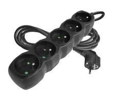 Predlžovací kábel - 5 zásuviek, 3m, čierny