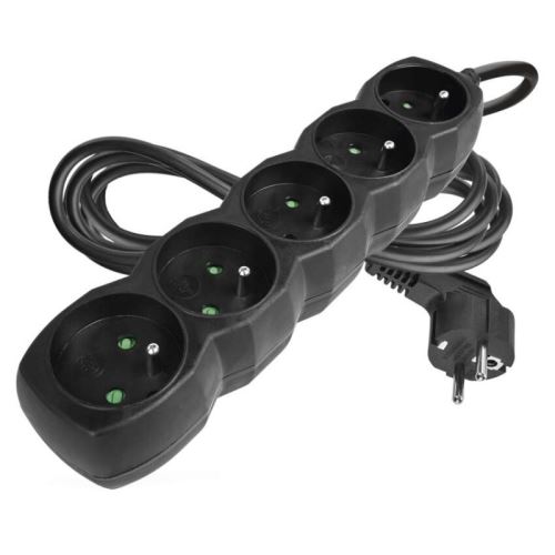 Prodlužovací kabel – 5 zásuvek, 3m, černý