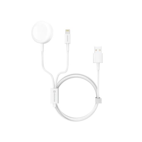 Nabíječka SWISSTEN WIRELESS 2v1 IWATCH A LIGHTNING - USB bezdrátová