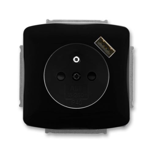 Zásuvka jednonásobná s kolíkom, s clonou, s USB nabíjaním, čierna, ABB Tango 5569-A02357 N