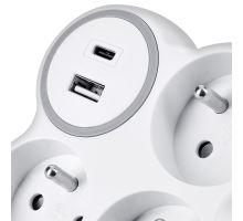 Solight rozbočka, 3x 15A, USB nabíječka A+C, bílá-šedá (4)