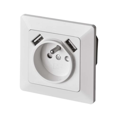 Zásuvka s USB 2,1A max., biela