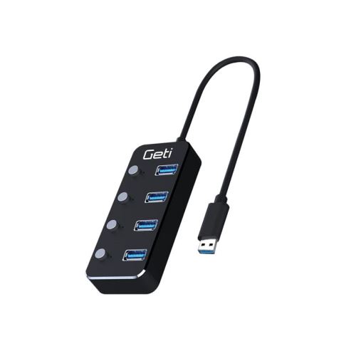 USB rozbočovač GETI GUH4AS 4x USB-A 3.0 so spínačmi