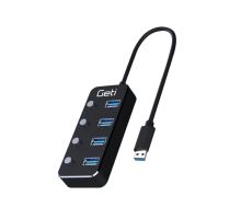 USB rozbočovač GETI GUH4AS 4x USB-A 3.0 so spínačmi USB rozbočovač GETI GUH4AS 4x USB-A 3.0 so spínačmi