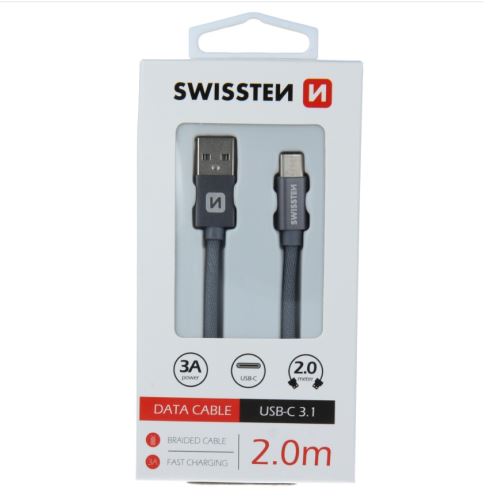 SWISSTEN kabel USB USB-C textilní 2m 3A šedá
