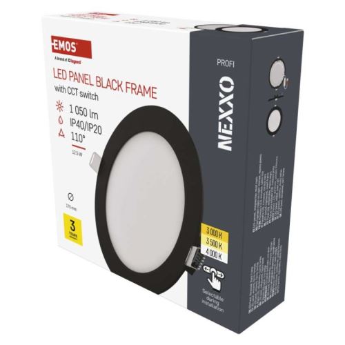 LED vestavné svítidlo NEXXO, kruhové, černé, 12,5W, se změnou CCT