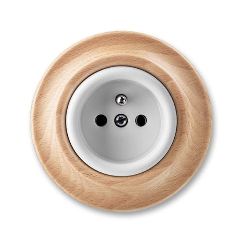 Zásuvka jednonásobná s ochranným kolíkom, biela / prírodný buk, porcelán, ABB Decent 5519K-C02347 50