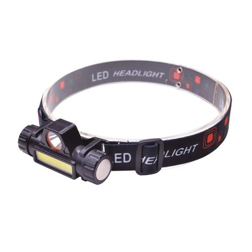 Solight LED čelové nabíjacie svietidlo, 3W + COB, 150 + 60lm, Li-ion, USB