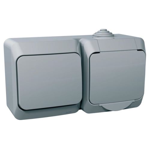 Cedar Plus zásuvka+spínač 1 IP44 šedá