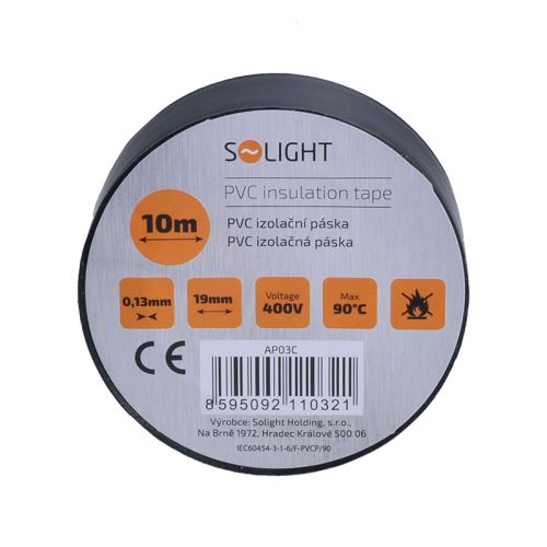 Solight izolačná páska, 19mm x 0,13 mm x 10m, čierna