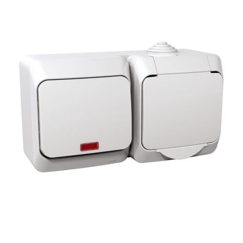Cedar Plus zásuvka+spínač 1 IP44 bílá s kontrolkou