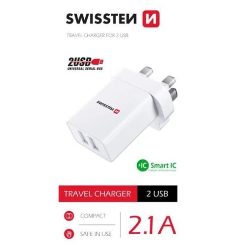 SWISSTEN cestovný adaptér 230V 2,1A 2xUSB do Anglicka