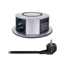 Solight 3z + USB A+C 20W PD, Wireless 10W, výsuvný blok zásuvek, 2m,  stříbrný